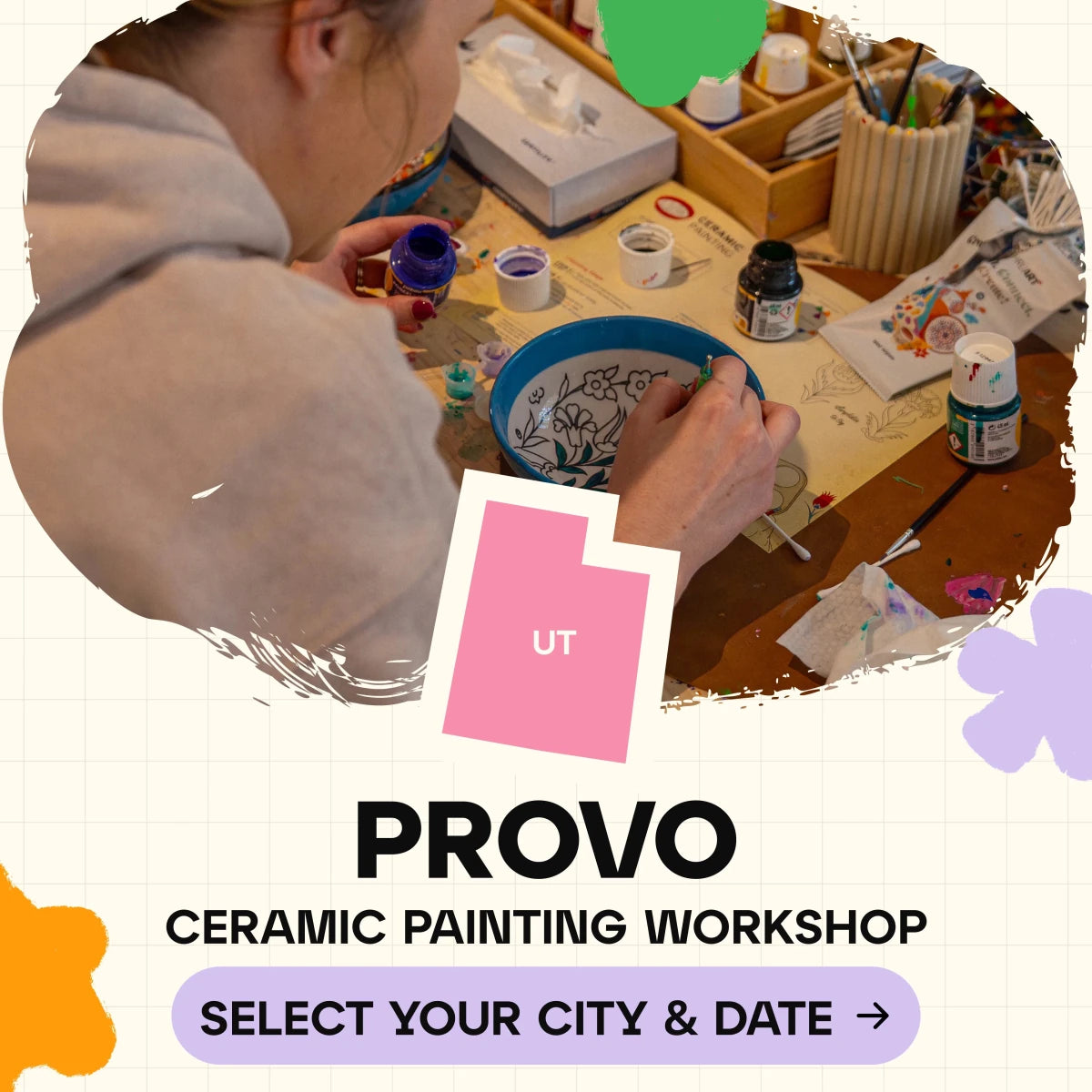 Ceramic Painting Workshop Classes in Provo - Artmasterclass GlobalWorkshop - Popup