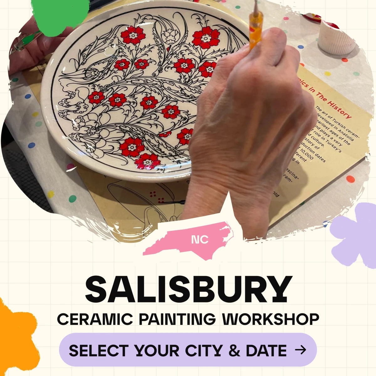 Ceramic Painting Workshop Classes in Salisbury - Artmasterclass GlobalWorkshop - Popup