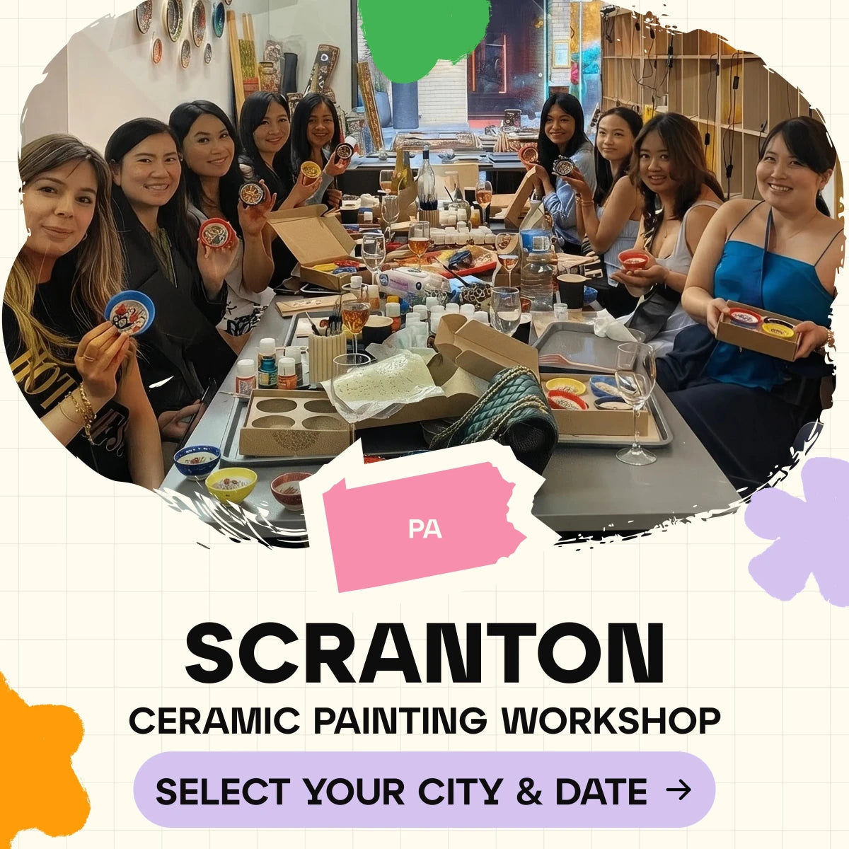Ceramic Painting Workshop Classes in Scranton - Artmasterclass GlobalWorkshop - Popup