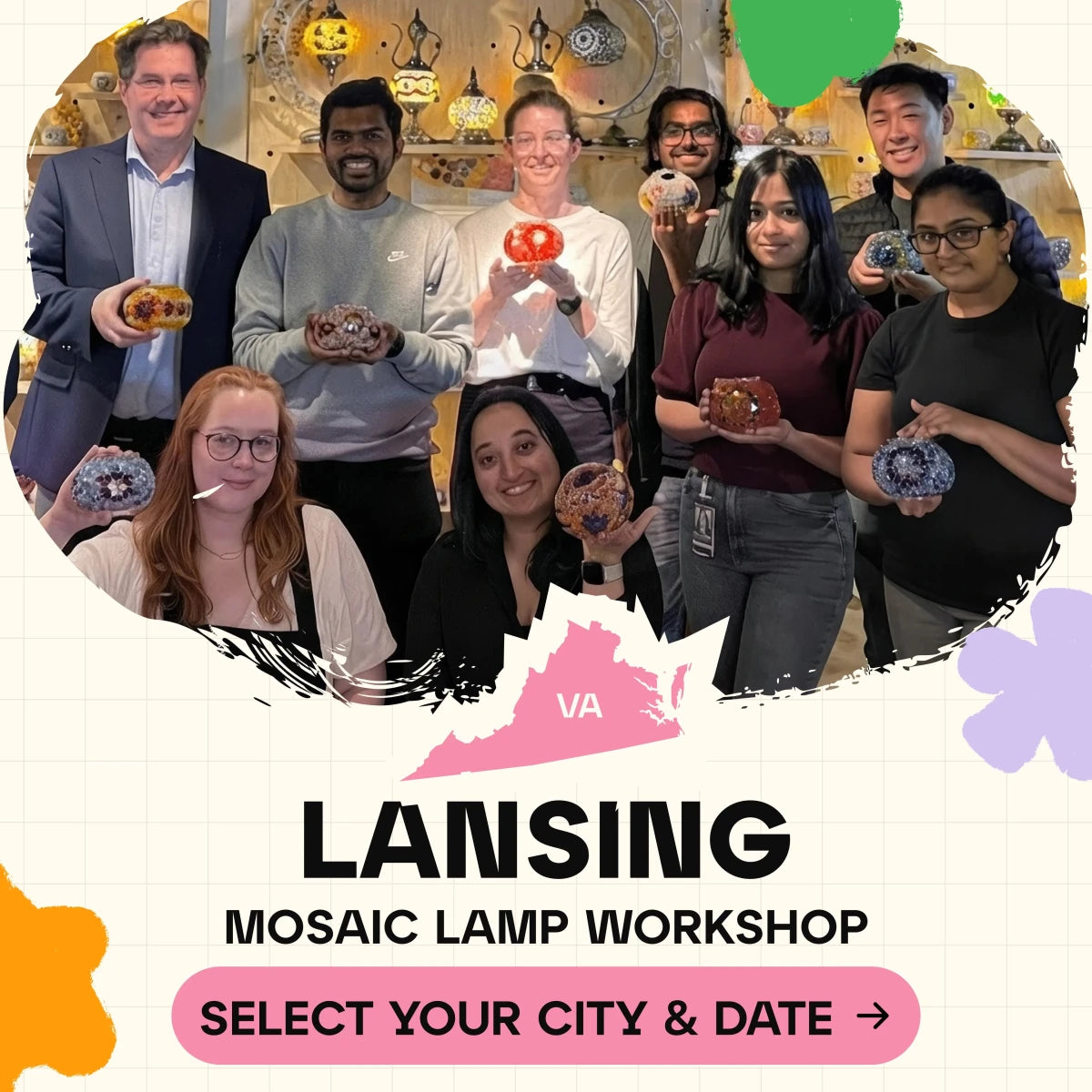 Mosaic Workshop Classes in Lansing - Artmasterclass GlobalWorkshop - Popup