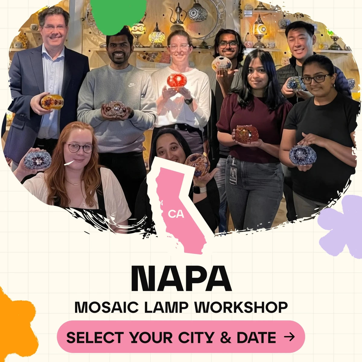 Mosaic Workshop Classes in Napa - Artmasterclass GlobalWorkshop - Popup