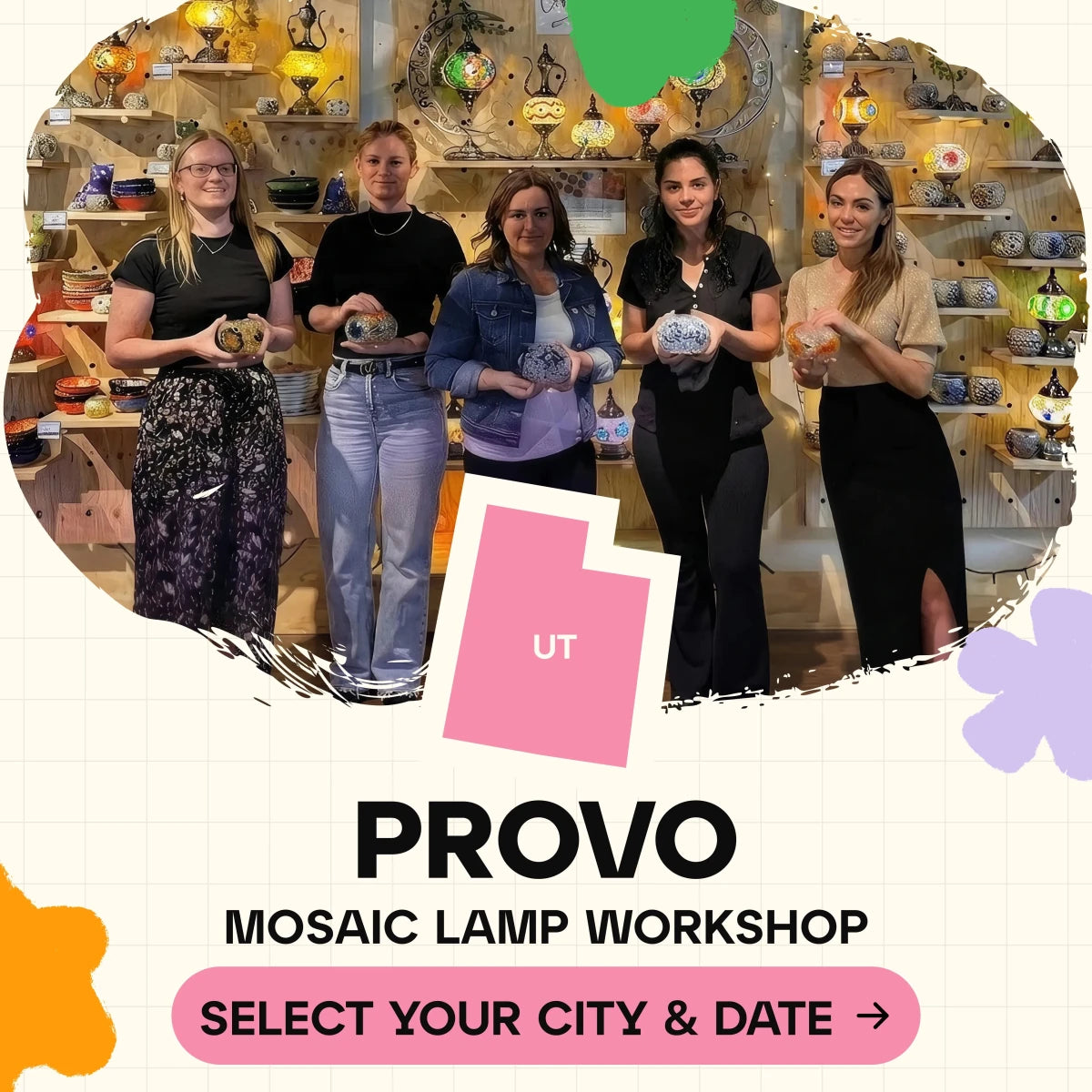 Mosaic Workshop Classes in Provo - Artmasterclass GlobalWorkshop - Popup