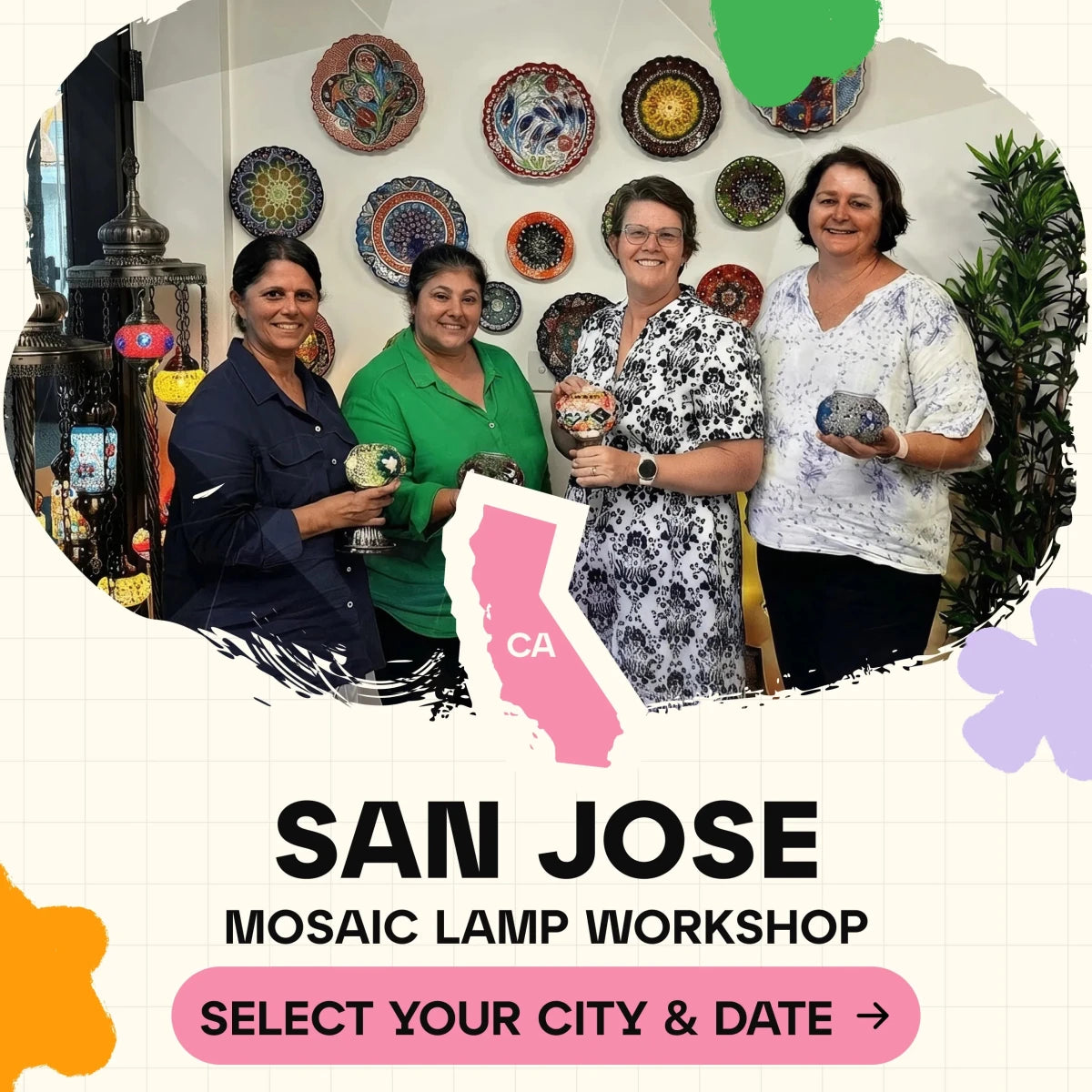Mosaic Workshop Classes in San Jose - Artmasterclass GlobalWorkshop - Popup